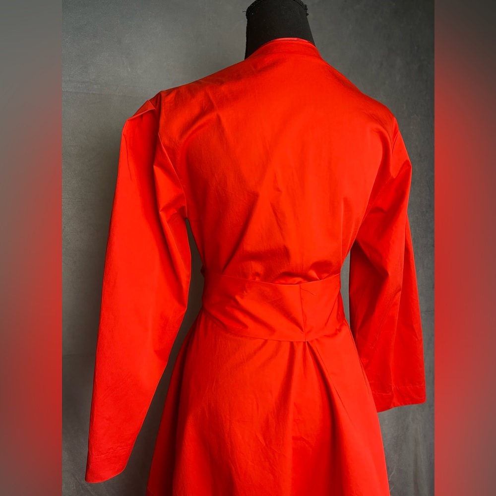 Red Midi Wrap Dress with Balloon Sleeves - Picture 8 of 10